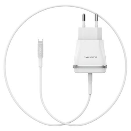 Сетевое зарядное устройство BOROFONE BA1A Joyplug 1xUSB с Кабелем USB - Lightning, 1A, белый фото