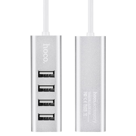 USB HUB разветвитель HOCO HB1 4 в 1 USB2.0 (m) - 4xUSB2.0 (f), 80 см, серебристый фото