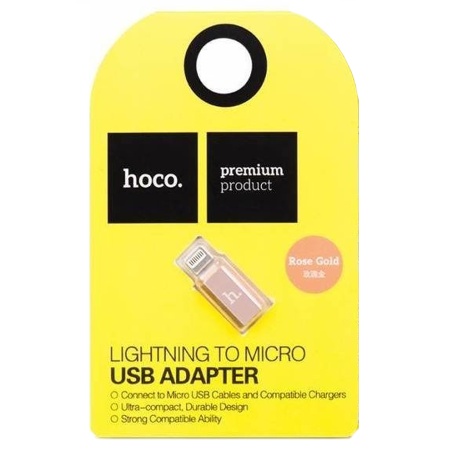 Переходник/Адаптер HOCO Lightning (m) - MicroUSB (f), розовое золото фото