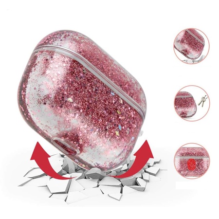 Чехол пластиковый Kingxbar со шнурком для Airpods Pro, прозрачный, фиолетовые блестки (27) фото