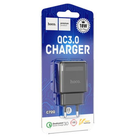 Сетевое зарядное устройство HOCO C72Q Glorious 1xUSB, 3.0A, 18W, черный фото