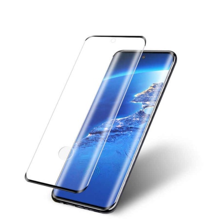 Защитное стекло для Samsung S20, Full Glue 3D, с вырезом под отпечаток, закругленное, прозрачный+черная рамка фото