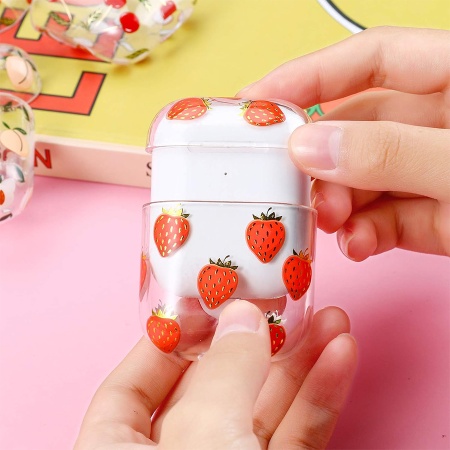 Чехол пластиковый Kingxbar со шнурком для Airpods 2, прозрачный, клубника (2) фото