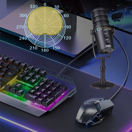 Микрофон универсальный кардиоидный JMARY MC-PW12, Type-C+Bluetooth+AUX, черный фото