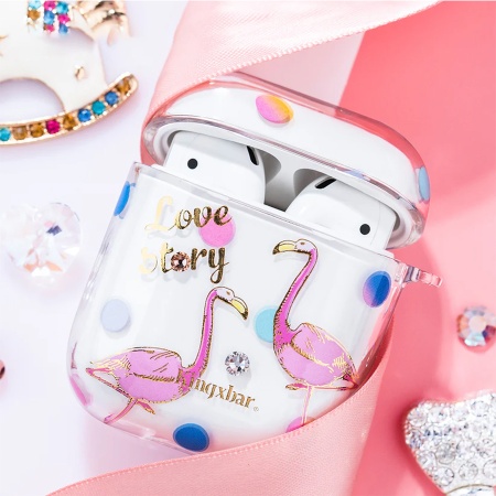 Чехол пластиковый Kingxbar со шнурком для Airpods 2, прозрачный, фламинго2 (7) фото