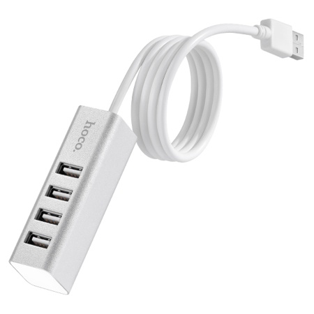 USB HUB разветвитель HOCO HB1 4 в 1 USB2.0 (m) - 4xUSB2.0 (f), 80 см, серебристый фото