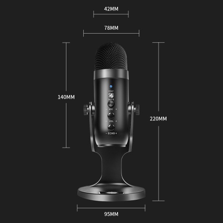 Микрофон универсальный кардиоидный JMARY MC-PW8, USB/Type-C+Jack 3.5 mm, 1.8 м, черный фото