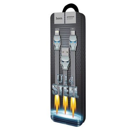 Кабель USB HOCO U14 Steel man USB - MicroUSB, 2.4А, 1.2 м, серый фото
