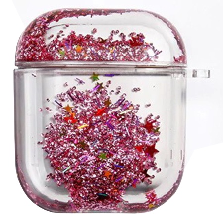 Чехол пластиковый Kingxbar со шнурком для Airpods 2, прозрачный, фиолетовые блестки (31) фото