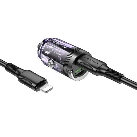 Автомобильное зарядное устройство BOROFONE BZ29A Talented, 1xUSB + 1xUSB-C с Кабелем Type-C - Lightning, 3A, 36W, фиолетовый фото