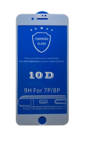 Защитное стекло 10D для iPhone 7+/8+, Full Glue 3D, прозрачный+белая рамка фото