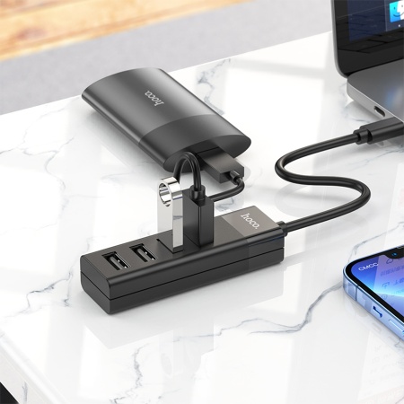 USB HUB разветвитель HOCO HB25 Easy 4 в 1 Type-C (m) - USB3.0 (f) + 3xUSB2.0 (f), черный фото