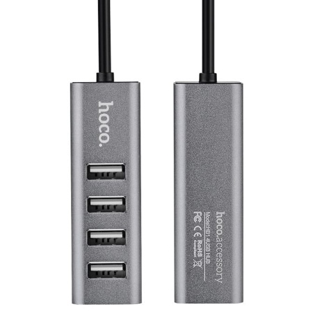 USB HUB разветвитель HOCO HB1 4 в 1 USB2.0 (m) - 4xUSB2.0 (f), 80 см, тусклый фото