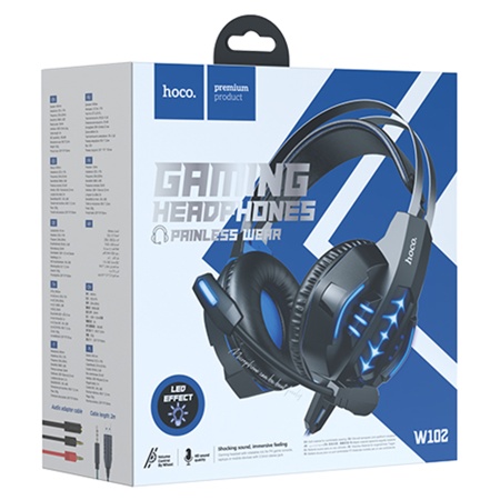 Проводные наушники HOCO W102 Cool tour gaming, USB+Jack 3.5mm, 2 м, синий фото