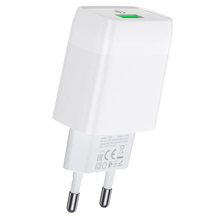Сетевое зарядное устройство HOCO C72Q Glorious 1xUSB, 3.0A, 18W, белый фото