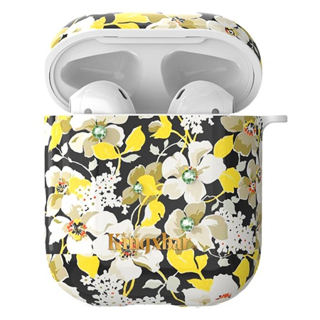 Чехол пластиковый Kingxbar со шнурком для Airpods 2, темно-синий, камелии (27) фото