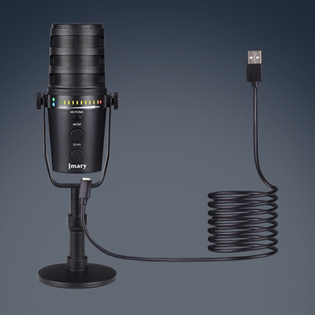 Микрофон универсальный кардиоидный JMARY MC-PW12, Type-C+Bluetooth+AUX, черный фото