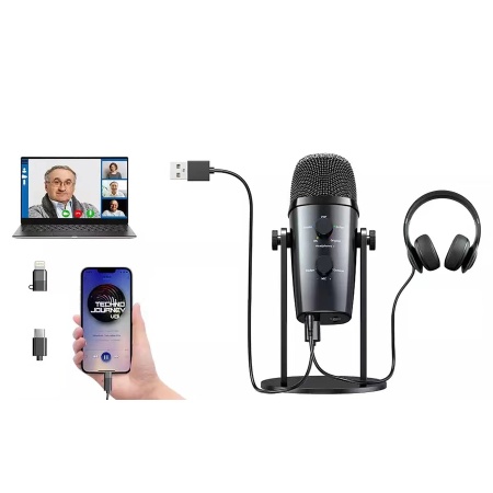 Микрофон универсальный кардиоидный JMARY MC-PW10, Type-C+Bluetooth+AUX, 1.8 м, черный фото