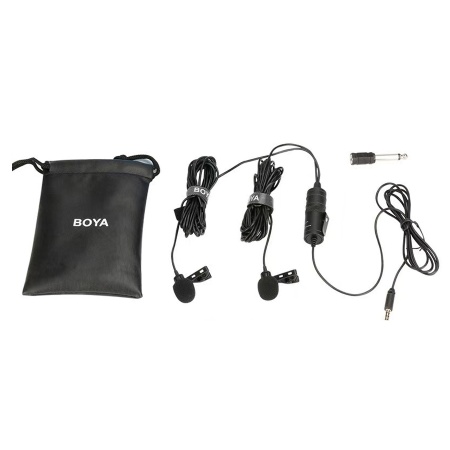 Микрофон петличный проводной BOYA BY-M1DM двойной всенаправленный, Jack 3.5mm, 4 м, черный фото