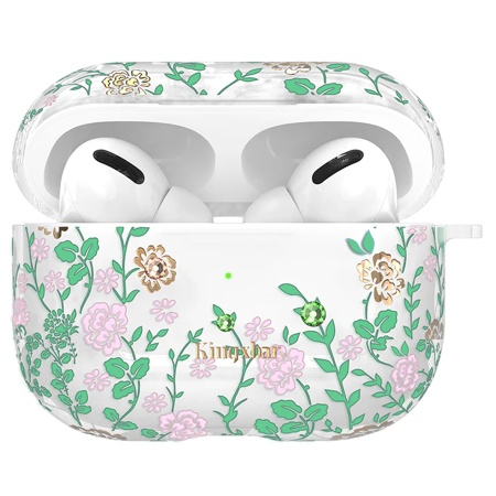 Чехол пластиковый Kingxbar со шнурком для Airpods Pro, прозрачный, зеленый плющ (16) фото