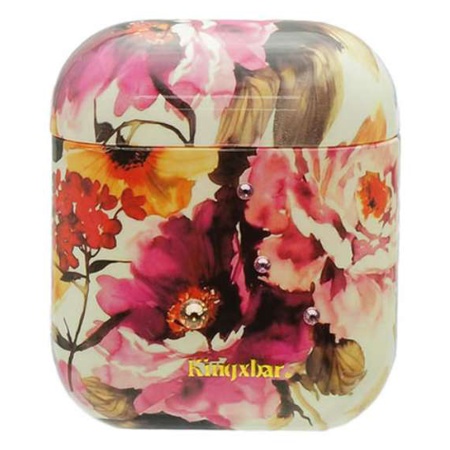 Чехол пластиковый Kingxbar со шнурком для Airpods 2, белый, пионы (23) фото