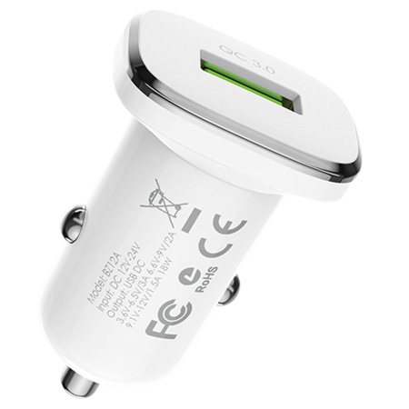 Автомобильное зарядное устройство BOROFONE BZ12A Lasting, 1xUSB, 3A, 18W, белый фото