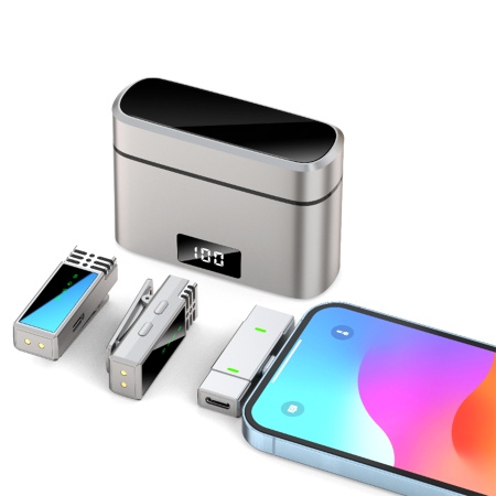 Микрофон петличный беспроводной JMARY MW-15 Lightning, Bluetooth, серый металлик фото