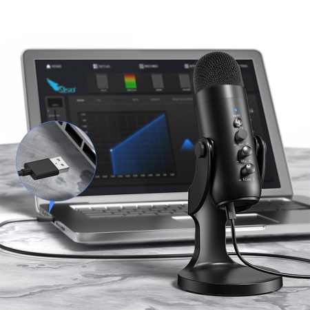 Микрофон универсальный кардиоидный JMARY MC-PW8, USB/Type-C+Jack 3.5 mm, 1.8 м, черный фото