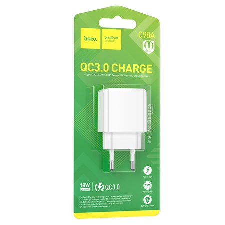 Сетевое зарядное устройство HOCO C98A Proton 1xUSB, 3.0A, 18W, белый фото
