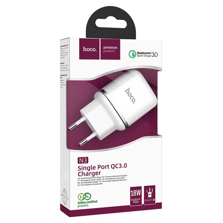 Сетевое зарядное устройство HOCO N3 Special 1xUSB, 3A, 18W, белый фото