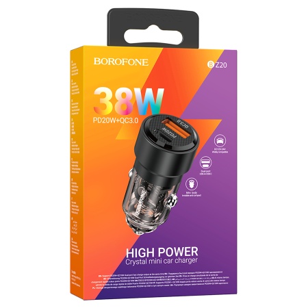 Автомобильное зарядное устройство BOROFONE BZ20 Smart, 1xUSB + 1xUSB-C, 38W, черный фото