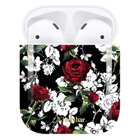 Чехол пластиковый Kingxbar со шнурком для Airpods 2, черный, розы (22) фото