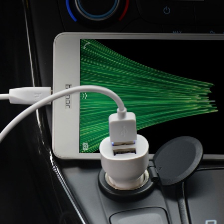 Автомобильное зарядное устройство HOCO Z2A, 2xUSB с Кабелем USB - Lightning, 2.4A, белый фото