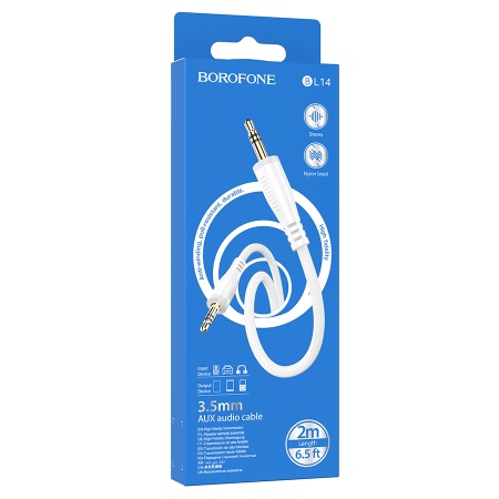 Аудиокабель BOROFONE BL14 AUX Jack 3,5 (m) - Jack 3,5 (m), 2 м, белый фото