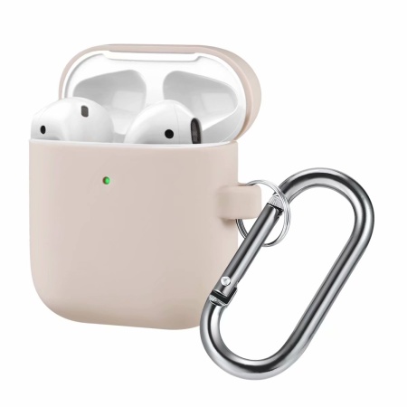 Чехол силиконовый с карабином для Airpods 2, песочно-розовый (16) фото