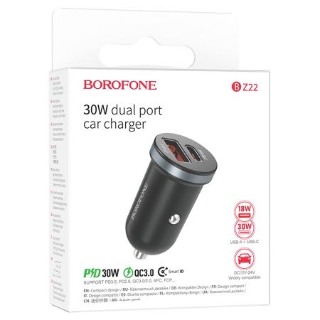Автомобильное зарядное устройство BOROFONE BZ22 Scenery, 1xUSB + 1xUSB-C, 30W, черный фото