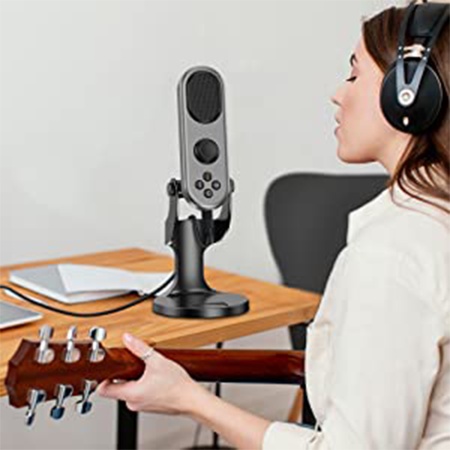 Микрофон универсальный кардиоидный JMARY MC-PW7, Type-C+Lightning+Jack 3.5mm, 1.8 м, черный фото