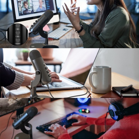 Микрофон универсальный кардиоидный JMARY MC-PW8, USB/Type-C+Jack 3.5 mm, 1.8 м, черный фото