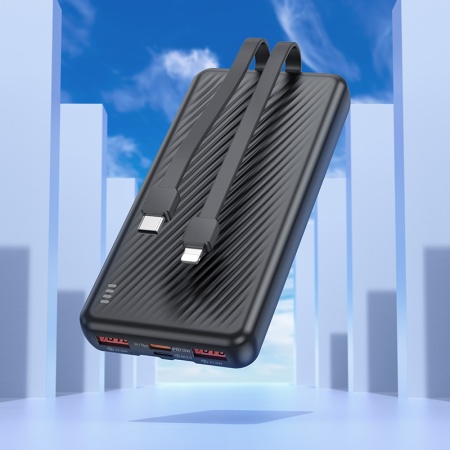 Портативный аккумулятор BOROFONE BJ57 Graceful, встроенный кабель Lightning + Type-C, 22.5W, 10000 мА⋅ч, черный фото