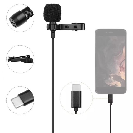 Микрофон петличный проводной JMARY MC-R2, Type-C, 2 м, черный фото