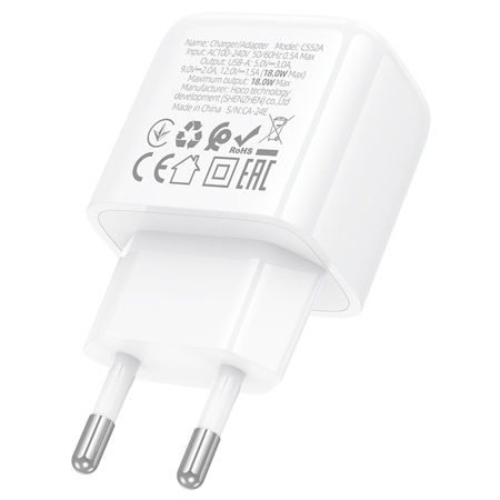 Сетевое зарядное устройство HOCO CS52A Surplus 1xUSB, 18W, белый фото