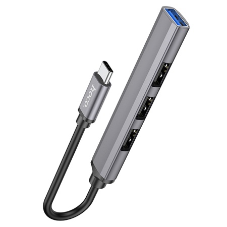USB HUB разветвитель HOCO HB26 4 в 1 Type-C (m) - USB3.0 (f) + 3xUSB2.0 (f), серый металлик фото