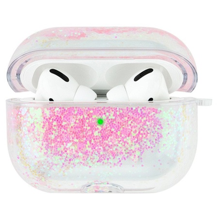 Чехол пластиковый Kingxbar со шнурком для Airpods Pro, прозрачный, розовые блестки (25) фото