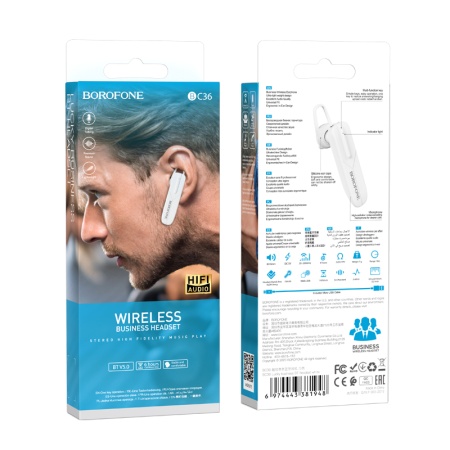 Беспроводная Bluetooth-Гарнитура BOROFONE BC36 Lucky, Bluetooth, белый фото