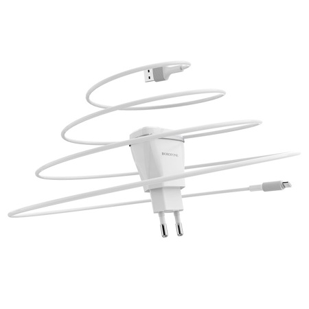 Сетевое зарядное устройство BOROFONE BA1A Joyplug 1xUSB с Кабелем USB - Lightning, 1A, белый фото