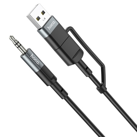 Аудиокабель HOCO UPA23 AUX Jack 3,5 (m) - USB (m) / Type-C (m), 1 м, серый металлик фото