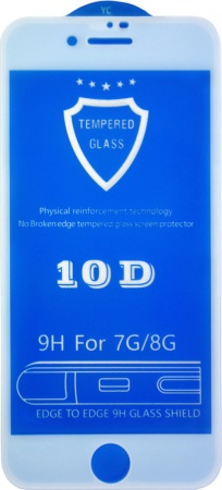Защитное стекло 10D для iPhone 7/8/SE, Full Glue 3D, прозрачный+белая рамка фото