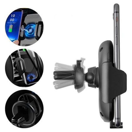 Автомобильный держатель YUNTENG C9 Rapid, зажимной с беспроводной зарядкой, на воздуховод, черный фото