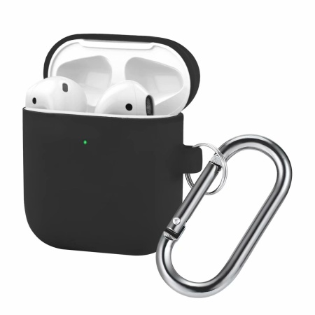 Чехол силиконовый с карабином для Airpods 2, черный (1) фото