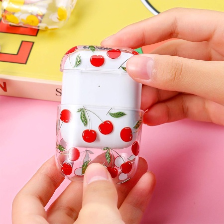 Чехол пластиковый Kingxbar со шнурком для Airpods 2, прозрачный, вишня (5) фото